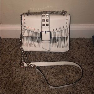 White studded with fringe crossbody bag